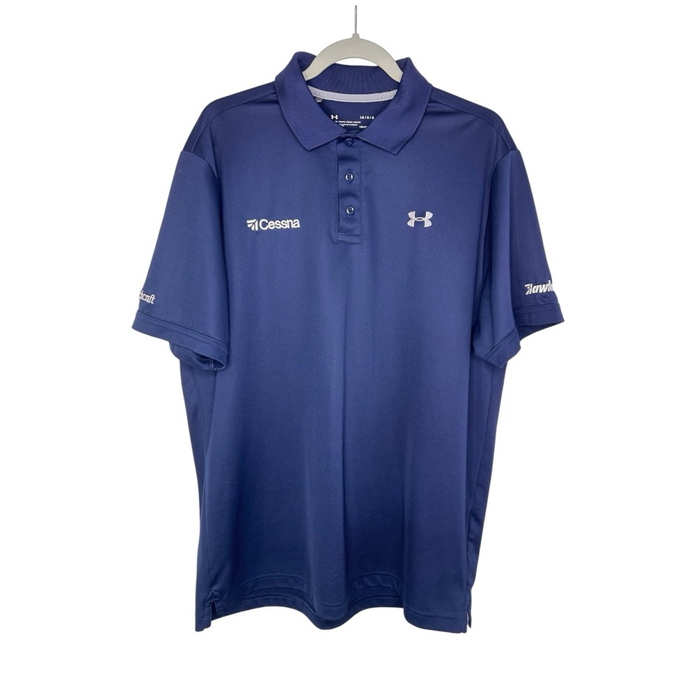 Under Armour Polo Mens L Blue Cessna Hawker Beechcraft Aviation HeatGear